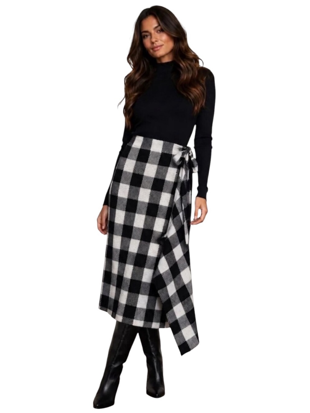 NWT Tuckernuck Pomander Place Gingham Blanket Knit Wrap Skirt Small Black White